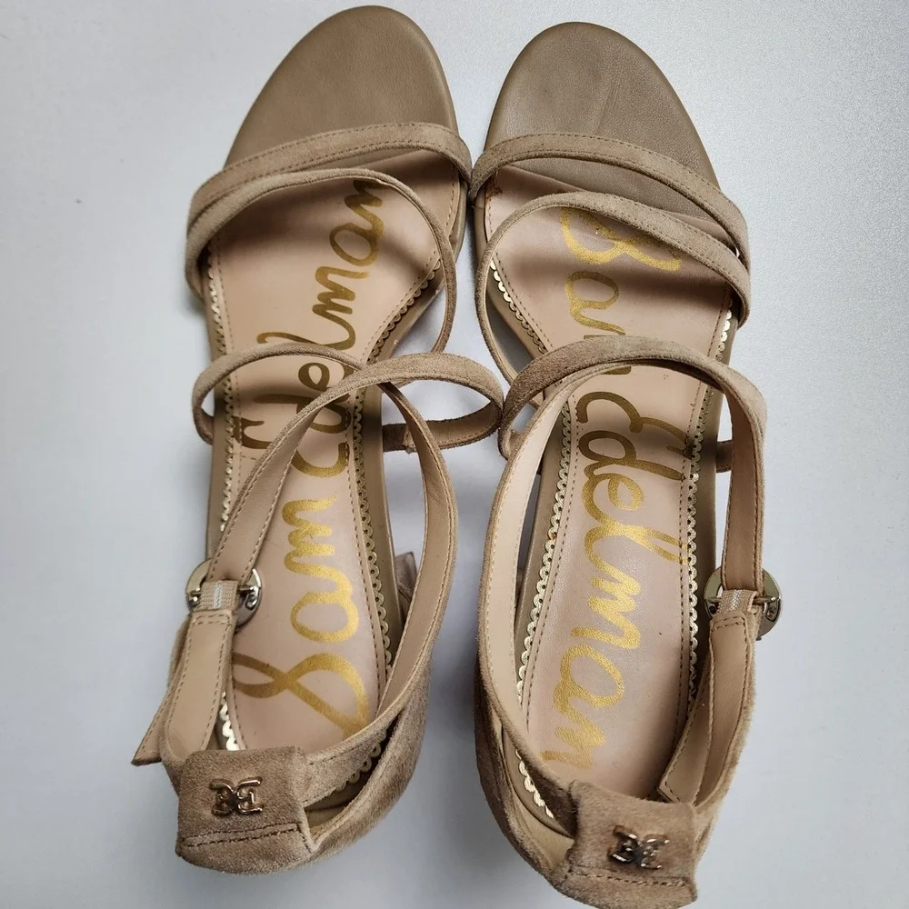 Sam Edelman Womens Stacie Block Heel Sandals Size 10 Oatmeal Suede Leather